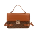 Piccola borsa a mano vintage con motivo monogramma, chiusura dorata e tracolla - Marrone
