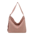 Minimalist red striped canvas tote bag with adjustable shoulder strap and silver buckle - Pink