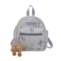 White mini backpack with blue butterfly prints and a plush monster charm - With Pendant / Blue