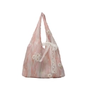 Pink and white gradient tote bag with floral embroidery and white lace bow detail - With Pendant (Lace Bow) / Pink