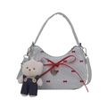 Blue crescent shoulder bag with red bows and cute teddy bear charm for women - With Pendant / Light Blue