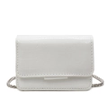 Mini white crossbody chain bag with glossy crocodile texture and silver metal strap - Off White