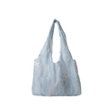 Sac fourre-tout en mousseline bleu clair avec broderie florale blanche et design doux - Sans Pendentif / Bleu