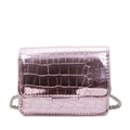 Borsa a tracolla rosa metallizzato con trama a coccodrillo e catena argento - Rosa