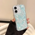 Detail of 3D cream glue texture with glitter and butterfly charms on iPhone case - Blue Glitter Butterfly Rose / iPhone 7/8/SE 2020