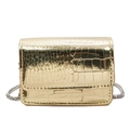 Mini borsa a tracolla dorata con stampa coccodrillo e catena in argento - Oro