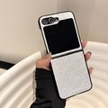 Silver wrinkled leather texture folding phone case for Samsung Galaxy Z Flip 6 - White / Samsung ZFlip3