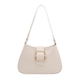 Minimalist off-white leather shoulder bag with a vintage gold square clasp detail - White