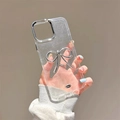 Detailed macro view of 3D silver bow ornament and glitter on a clear smartphone case - Silver Electroplated Frame Glitter 3D Bowknot / iPhone 7/8/SE 2020