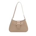 Minimalist beige PU leather underarm bag with a decorative gold rectangular buckle - Khaki