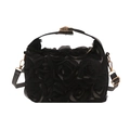 Elegant black shell bag with 3D mesh rose floral embellishments and gold chain strap - Black