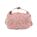 Elegant pink floral handbag with 3D rose petals and adjustable crossbody shoulder strap - Pink