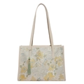 Elegante Chinese stijl tote tas met bloemenborduurwerk en beige lederen handvatten - Gele Bloemen