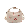 Elegante borsa in velluto a coste con ricami di ciliegie e finiture in oro metallico - Bianco