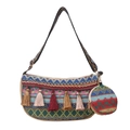 Ethno-Webtasche mit bunten Quasten, geometrischem Muster und passendem Münzfachbeutel - Schultertaschen-Set / Blau