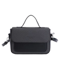 Bolso bandolera minimalista de cuero negro y tweed para mujer con herrajes plateados - Negro