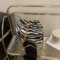 Fashion zebra print drawstring bucket bag with gold chain and pearl decoration - Zebra Print