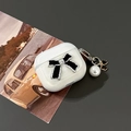 Funda transparente con purpurina para AirPods Pro con lazo 3D y colgante de perla elegante - AirPods 1.ª/2.ª generación / Estilo Lazo Negro Brillante