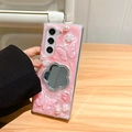 Pink glitter Samsung Z Fold 5 case with butterfly and rhinestone mirror - Pink - Polka Dot Butterfly Flower Mirror / Samsung ZFlip3