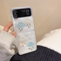 Detail of glitter Z Flip 6 case with 3D cloud and rhinestone held in hand - Matte Hard Case - White Flash Pearlescent Cloud Rain / Samsung ZFlip3