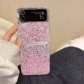 Detail of glitter sequins on pink purple case for Samsung Galaxy Z Flip foldable phone - Pink / Z Flip 3