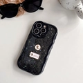 Glittery black wavy case for iPhone featuring a gold 3D rose and a smile emblem - Cream Shell Star Glitter Smile Rose Black / iPhone 7/8/SE 2020