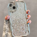 Close-up of wavy silver plated iPhone case with sparkling glitter and luxury details - Single Case - Silver / iPhone 7/8/SE 2020