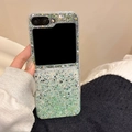 Detail shot of green glitter gradient phone case for Samsung Z Flip series handheld - Green