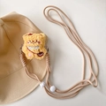 Detail of cute yellow plush bear charm with adjustable thick crossbody strap for phone - Cream Messenger Rope Braided Style