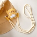 Detailed macro of golden plush bear crossbody strap with reinforced nylon cord and embroidery - Cream Apron Bear Braided Rope Style