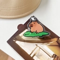 Close-up of cute acrylic Capybara on a crocodile phone stand with smooth glossy finish - Capybara Riding Crocodile (Transparent Bracket-Rotating Capybara-No.14)