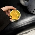 Close-up of yellow cat claw phone grip with Good Luck text and heart texture - Blue Light Matte Magnetic Cat Claw / Dazzling Yellow