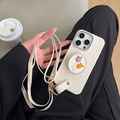 Cremefarbene iPhone 16 Pro Max Hülle mit Tulpen-Halterung und langem Umhängeband - Tulpenständer + Umhängeband / Gebrochenes Weiß / iPhone 14Plus/15Plus