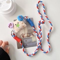 Détail du porte-monnaie ours en peluche avec cordon bandoulière tressé tricolore - Clip Arrière-Chien Peluche Mignon Laid-Corde à Trois Brins-Beige