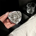 Sparkling heart-shaped phone grip with silver base and full rhinestones held in hand - Large Rhinestone Heart / White