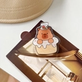 Close-up of cute acrylic capybara phone stand with cartoon bear and cupcake design - Cherry Cake Bear (Transparent Bracket-Rotating Capybara-No.21)