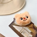 Detailed close-up of plush cartoon bear pendant with embroidery and clear plastic clip - Red-nose Bear Back Clip - Brown