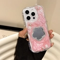Pink floral mirror phone case with glitter butterflies and pearls for iPhone 16 Pro Max - Pink Glitter (Butterfly Mirror) / iPhone 7/8/SE 2020