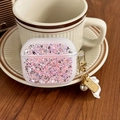 Glittery pink and silver AirPods Pro case with elegant pearl and gold charm on wood - Pink Sequins With Shell Pendant (Circular Earphone Case) / Pink / AirPods 1/2 Gen