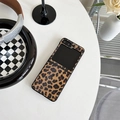 Detailed close-up of leopard print leather folding case for Samsung Galaxy Z Flip - Yellow Leopard Print / Samsung ZFlip3