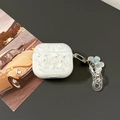 Detail of AirPods case with 3D resin flowers, pearls and iridescent butterfly charm - Starry 2 Crystal Flowers (With Pendant) / AirPods 1/2 Gen