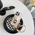 Detail of cream silicone phone case with 3D teddy bear and braided lanyard strap - iPhone 7/8/SE 2020 / White Bear Style (tpu imitation leather-bear ring-card + short rope)