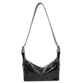 Borsa sottobraccio nera lucida con silhouette elegante e finiture metalliche argentate - Nero