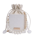 Elegant white pearl handle bucket bag with embossed texture and gold chain strap - White