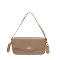 Khaki PU leather shoulder bag with gold turn-lock closure and adjustable strap - Khaki