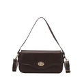 Classic dark brown leather shoulder bag with gold turn-lock closure and vintage flap design - Brown