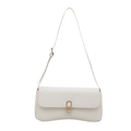 Chic white leather handbag with gold oval twist lock and adjustable shoulder strap - White