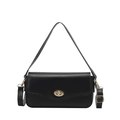 Borsa a spalla baguette nera minimalista in pelle opaca con chiusura a scatto dorata - Nero
