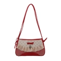 Borsa a spalla stile balletto a quadretti rossi e bianchi con pois e ciondolo a cuore - Rosso
