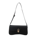 Chic black leather rectangular handbag with curved base and gold oval twist lock - Black